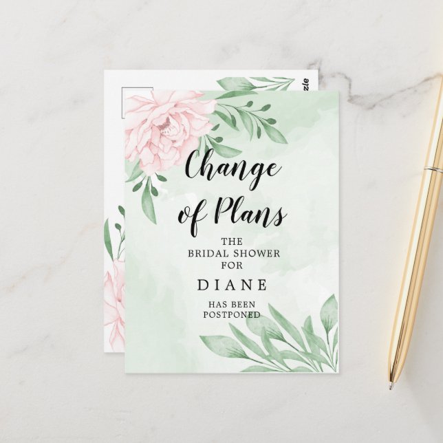 Carte Postale Rose rose clair Changement de date Enterrement de  (Devant/Arrière en situation)