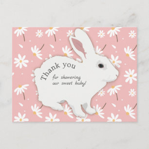 Carte Postale Rose Rose Daisées Bunny Baby shower Merci