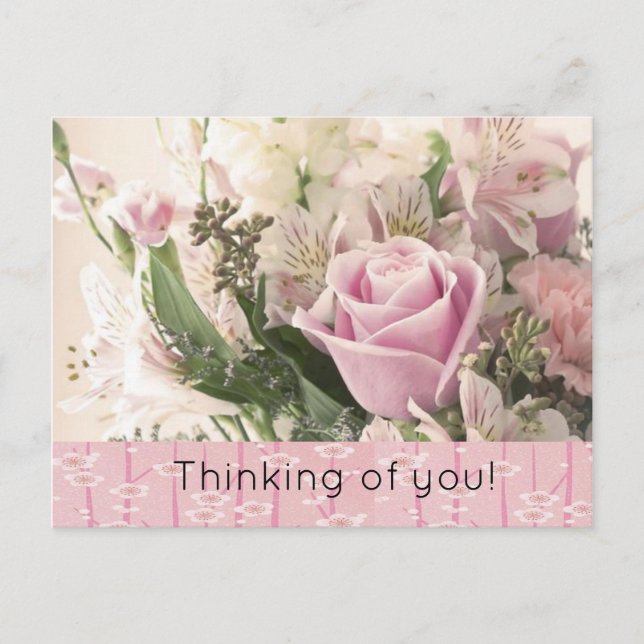 Carte postale Rose rose floral Pensée pour toi (Devant)