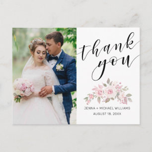 Carte Postale Rose Rose Floral Script Mariage Photo Merci