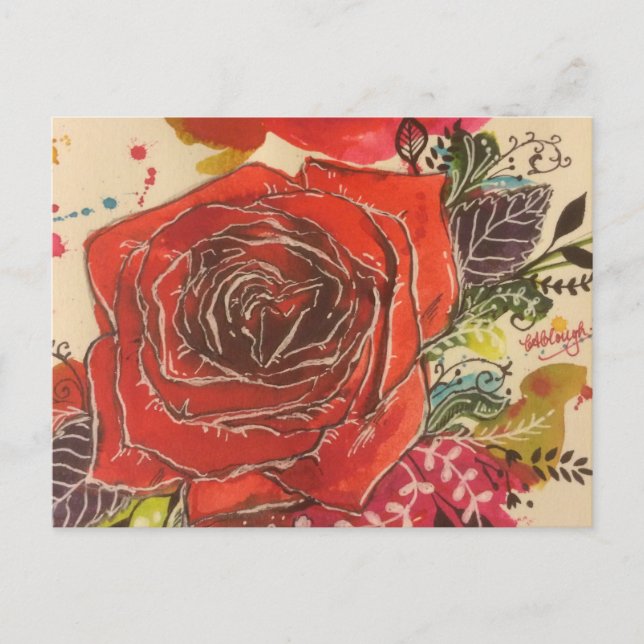Carte Postale rose rouge (Devant)
