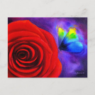 Carte Postale Rose rouge avec peinture papillon - Multi