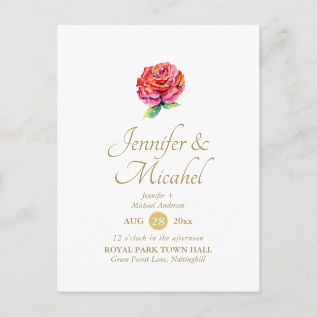 Carte Postale Rose rouge simple Faire-part de mariage Floral mod (Devant)