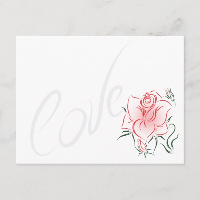 Carte Postale Rose rouge stylisée et amour (Devant)