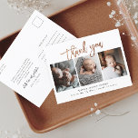 Carte Postale Rose simple Gold Script 3 Photo Baby Merci<br><div class="desc">Ce Simple Rose Gold Script 3 Photo Baby merci carte postale caractéristiques or rose calligraphie manuscrite merci et détails de naissance sur le devant. Le dos comprend un message personnel de toute la famille. Cliquez sur le bouton Modifier pour customiser cette conception avec vos photos et détails.</div>