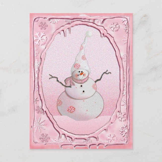 Carte Postale ROSE SNOWMAN, SCARF & SNOW CASQUETTE par SHARON SH (Devant)