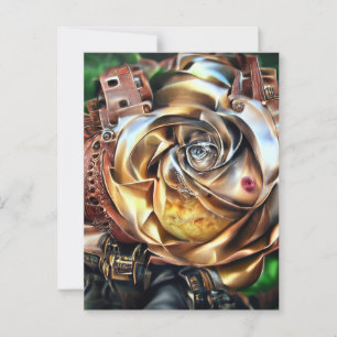 Carte Postale Rose Steampunk avec visage surréaliste - Flor méca