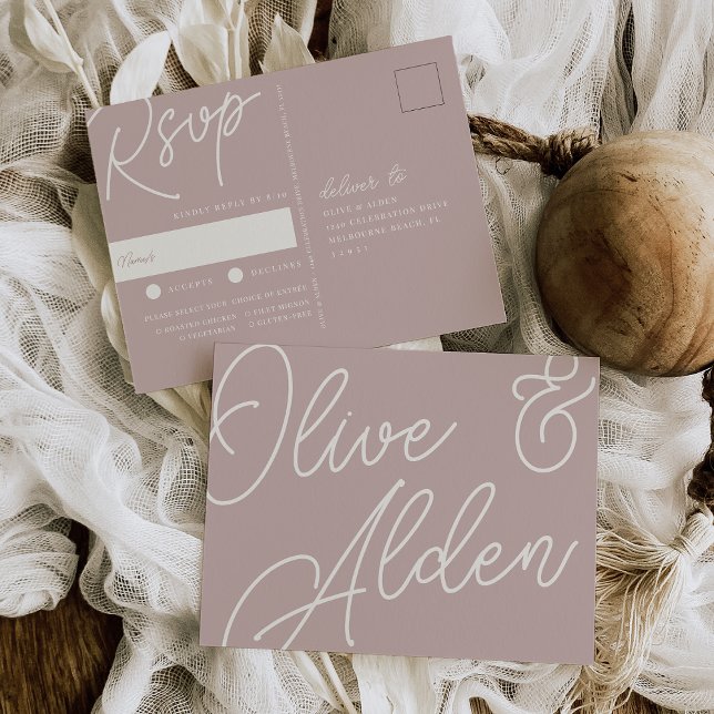 Carte Postale Rose Taupe | Script Watermark Meice Choice RSVP (Créateur téléchargé)