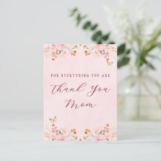 Carte Postale Rose Tendre Élégant Floral Merci Fête des Mères