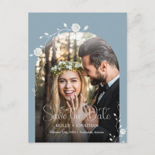 Carte Postale Rose Vine Mariage Vintage Bleu Poussiéreux Enregis