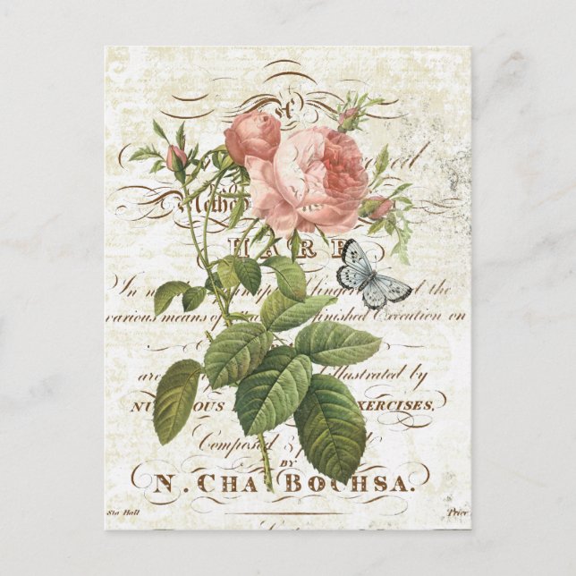 Carte postale rose vintage (Devant)