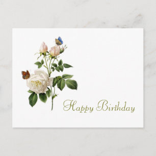 Carte Postale rose vintage et papillons heureux anniversaire
