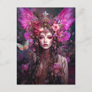 Carte Postale Rose violet Fairy Queen Imaginaire Art