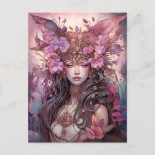 Carte Postale Rose violet Fairy Queen Imaginaire Art