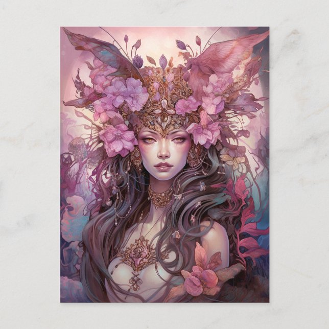 Carte Postale Rose violet Fairy Queen Imaginaire Art (Devant)