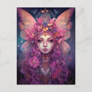 Carte Postale Rose violet Fairy Queen Imaginaire Art