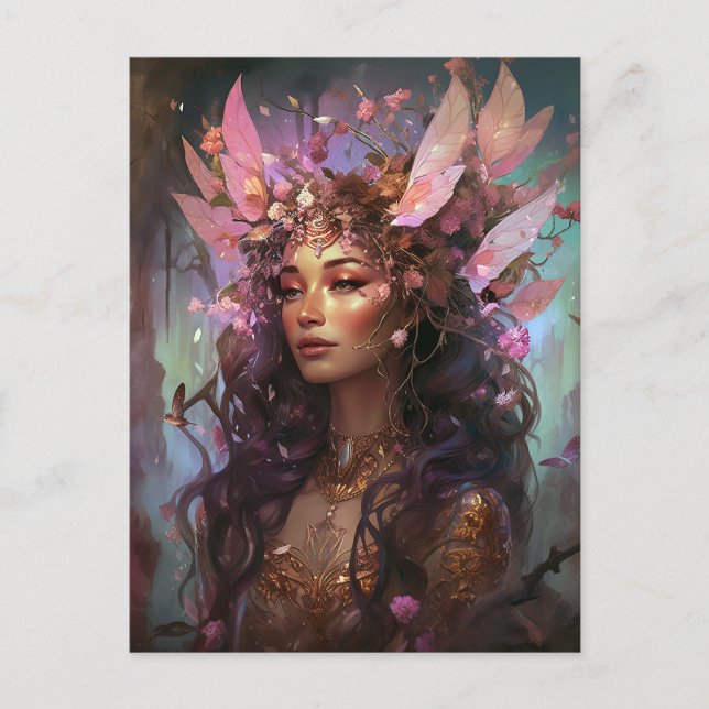 Carte Postale Rose violet Fairy Queen Imaginaire Art (Devant)