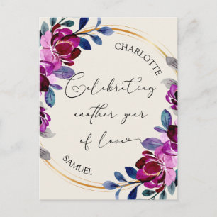 Carte Postale Rose Violet Floral Célébrer l'Amour Anniversaire