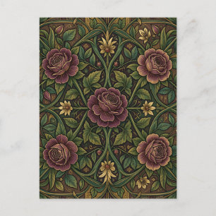 Carte Postale Rose violette ornée de style William Morris floral