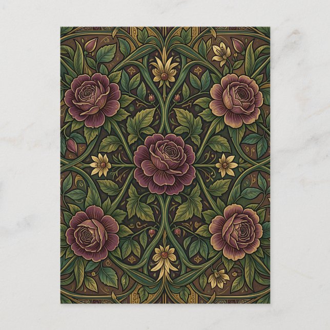 Carte Postale Rose violette ornée de style William Morris floral (Devant)