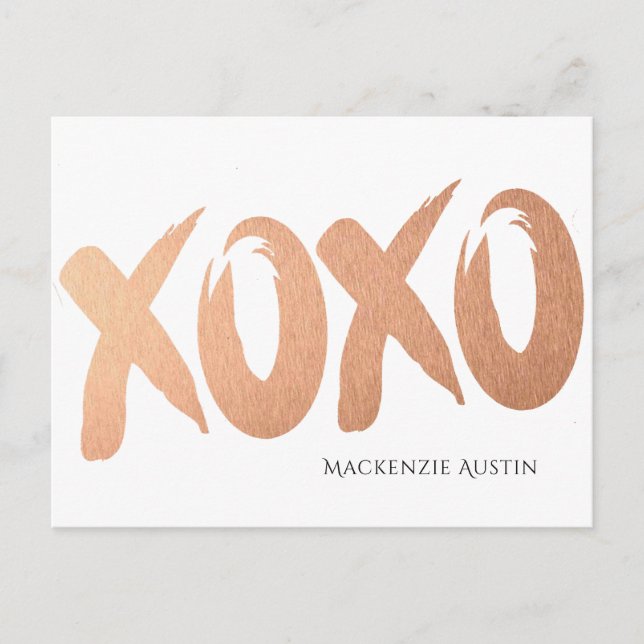 Carte Postale Rose XOXO Gold | Chic Glam Moderne Brushstroke Lov (Devant)