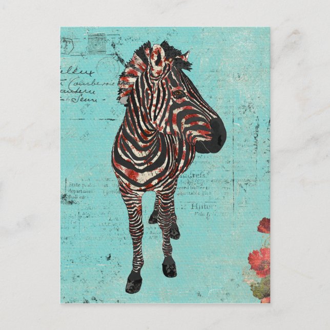 Carte postale rose Zebra Blue Grunge (Devant)