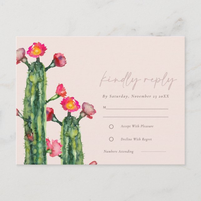 Carte Postale Rosée florale cactus feuillage aquarelle RSVP (Devant)