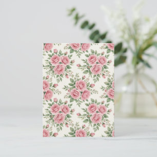 Carte Postale Roses à l'aquarelle rose vintage motif floral sans