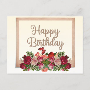 Carte Postale Roses Anciens, Muguet Joyeux Anniversaire