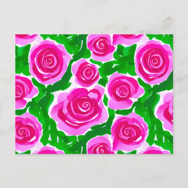 Carte Postale Roses aquarelles rose fuchsia (Devant)