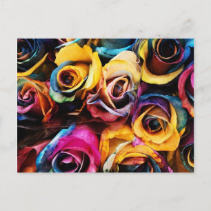 Carte Postale Roses arc-en-ciel