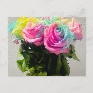 Carte Postale Roses arc-en-ciel
