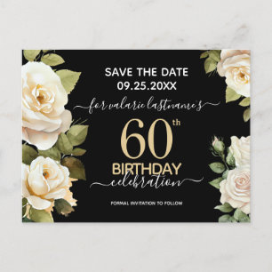 Carte Postale Roses blanches 60e anniversaire Enregistrer la dat