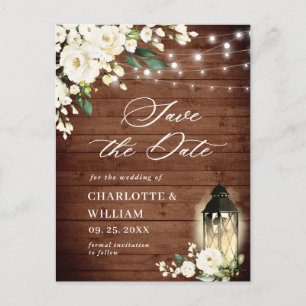 Carte Postale Roses blanches Mariage en bois rustique Enregistre