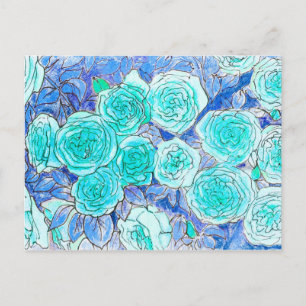 Carte Postale Roses Bleus, Vert Feuille Rose Jardin Fleur été