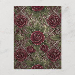 Carte Postale Roses bordeaux rouge foncé Treillis orné vert