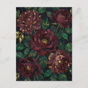 Carte Postale Roses Bourguignonnes de Luxe Fleurs Feuille d'Or