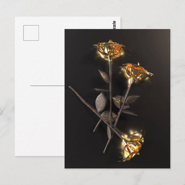 Carte Postale Roses Brûlantes – Élégance Dorée (Devant / Derrière)