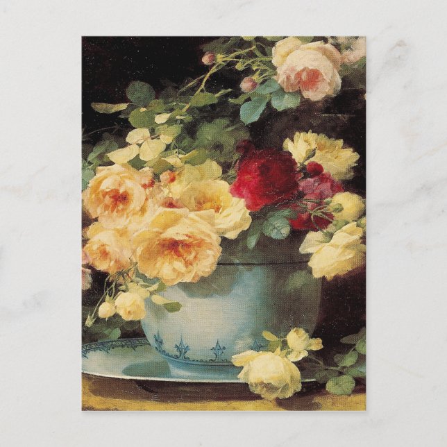 Carte Postale Roses dans un Blue Bowl (Devant)
