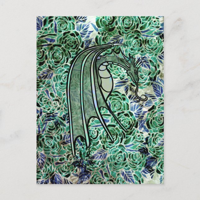 Carte Postale Roses de dragon Vert Nature Dragons Rose abstraite (Devant)