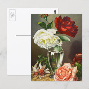Carte Postale Roses de jardin vintages dans un vase de verre