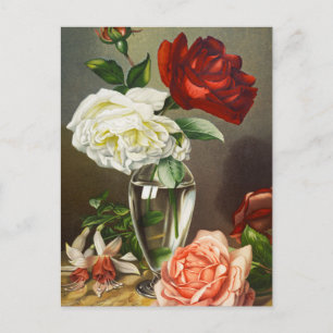 Carte Postale Roses de jardin vintages dans un vase de verre
