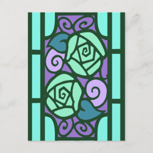 Carte Postale Roses déco dans Aqua et Purple