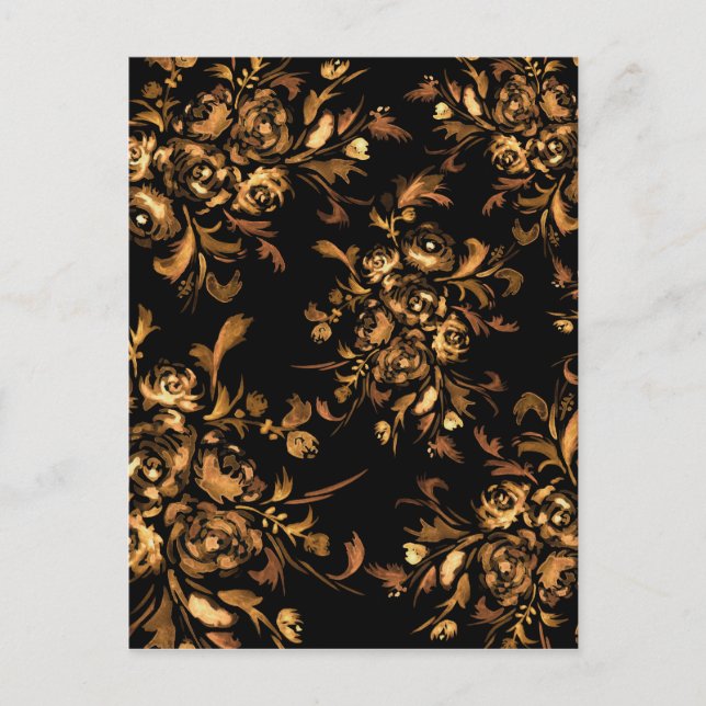 Carte Postale Roses d'or sur le modèle floral noir (Devant)