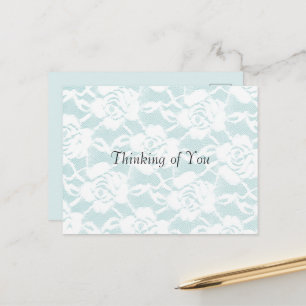 Carte Postale Roses en dentelle florale bleue et blanche Menthe