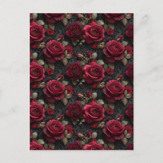 Carte Postale Roses et bourgeons rouges romantiques foncés sur d (Devant)