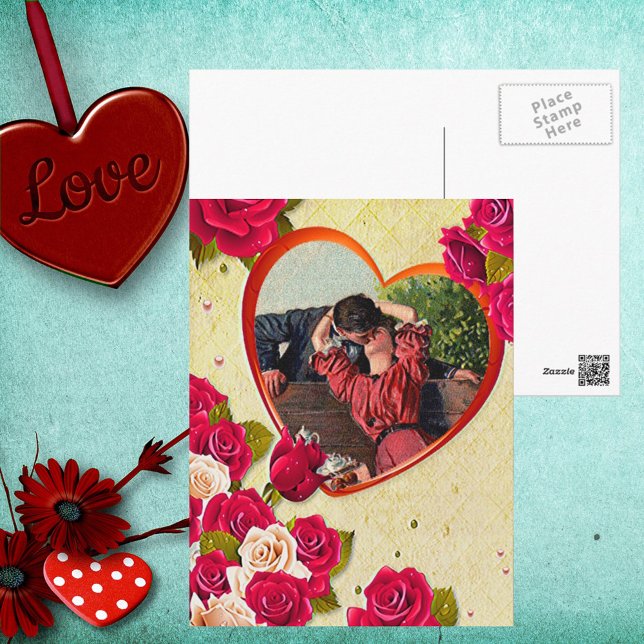 Carte Postale Roses et cadre cardiaque Ajouter votre photo (Créateur téléchargé)