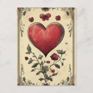 Carte Postale Roses et coeurs vintage Saint Valentin