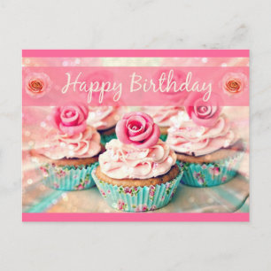 Carte Postale Roses et Cupcakes