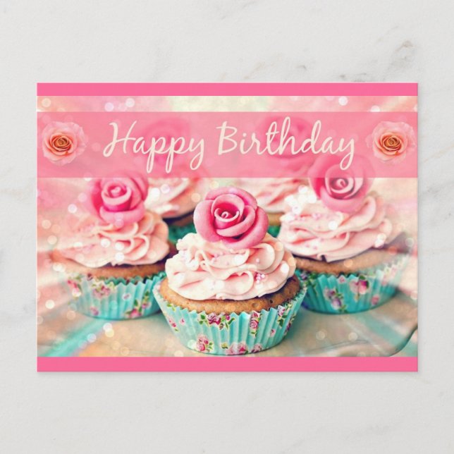 Carte Postale Roses et Cupcakes (Devant)